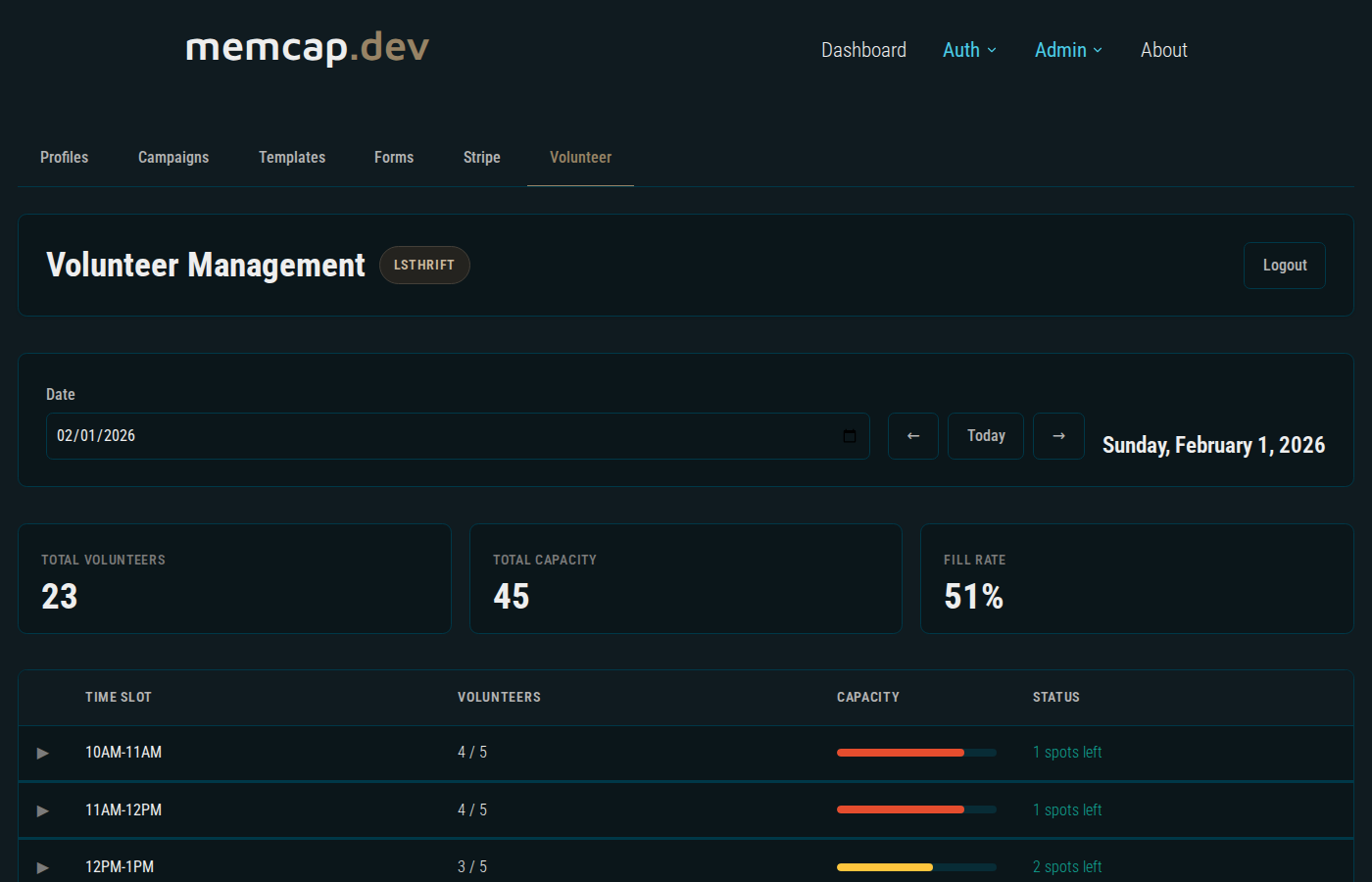 Admin scheduling dashboard