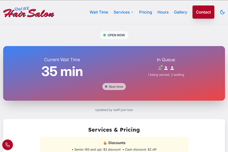 52nd Ave Hair Salon Real-Time Wait Display